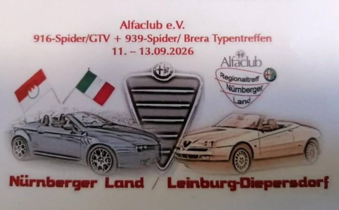 Alfaclub 916-Spider/GTV + 939-Spider/Brera Typentreffen 2026