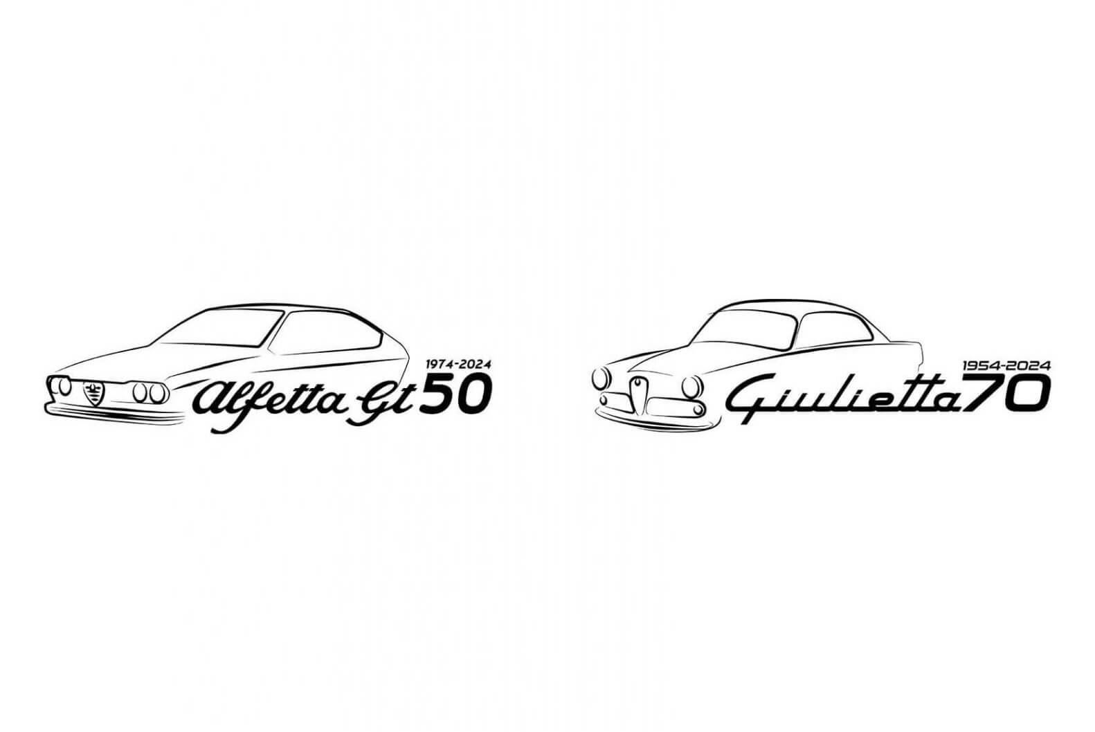 Alfa Romeo feiert runde Geburtstage der ikonischen Coupés Giulietta Sprint und Alfetta GT mit eigenem Logo